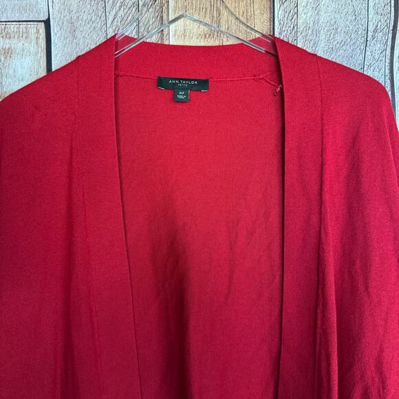 Ann Taylor Sweater Cardigan Petite Open Front Red Lightweight Knit Classic XLP - Picture 3 of 9